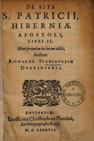 De vita s. Patricii, Hiberniae apostoli : libri II.