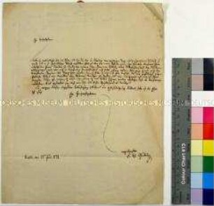 Brief des Kunsthistorikers, Theaterkritikers und Verlegers Friedrich Wilhelm Gubitz an den Berliner Museumsdirektor Leopold von Ledebour betreffend die Nutzung eines überlassenen Billets