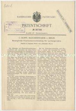 Patentschrift einer beweglichen Flanschverbindung für Leitungsrohre, Patent-Nr. 36798