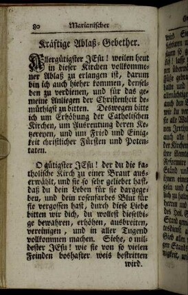 Kräftige Ablaß-Gebether. - Dienstags-Gebeth zu St. Anna.