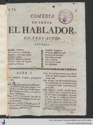 Comedia En Prosa. El Hablador. En Tres Actos