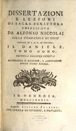 Dissertazioni E Lezioni Di Sacra Scrittura, Tomo Nono. Il Daniele