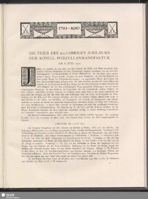 Die Feier Des 200jährigen Jubiläums Der Königl. Porzellanmanufaktur Am 6. Juni 1910