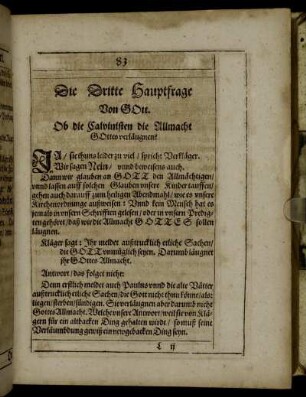 Die Dritte Hauptfrage Von Gott. Ob die Calvinisten die Allmacht Gottes verläugnen?