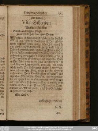 Ein ander Visit-Schreiben An einen Fürsten.
