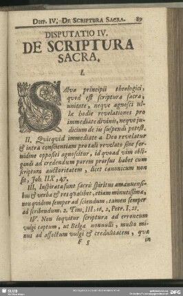 Disputatio IV. De Scriptura Sacra