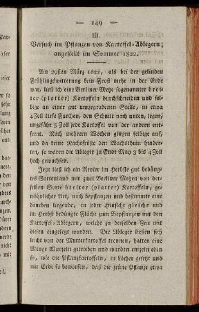 Versuch im Pflanzen von Kartoffel-Ablegern; angestellt im Sommer 1822