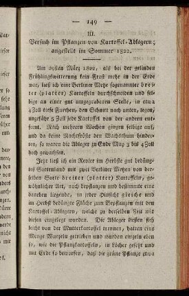 Versuch im Pflanzen von Kartoffel-Ablegern; angestellt im Sommer 1822