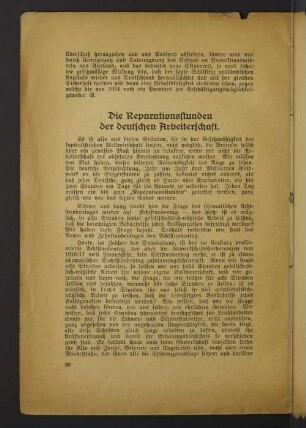 Die Reparationsstunden der deutschen Arbeiterschaft.