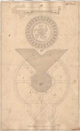Voit, August von; Chorgestühl - Schalldeckel (Ansicht, Schnitt)