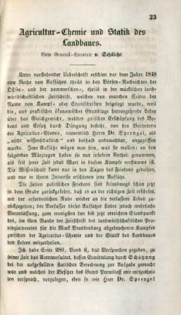 Agricultur-Chemie und Statik des Landbaues. Vom General-Secretair v. Schlicht.