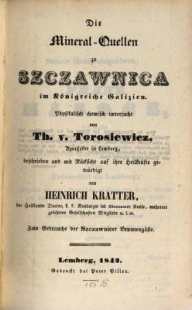 Die Mineral-Quellen zu Szczawnica im Königreich Galizien