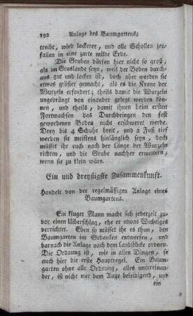 Ein und dreyßigste Zusammenkunft. Handelt von der regelmäßigen Anlage eines Baumgartens.