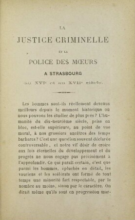 La justice criminelle et la police des mœurs à Strasbourg au XVIe et au XVIIe siècle