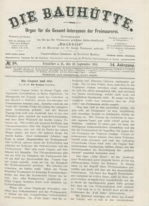 No. 38. Frankfurt a. M., den 23. September 1911. 54. Jahrgang.