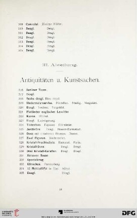 III. Abteilung. Antiquitäten und Kunstsachen (Nr.316-677)