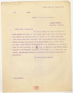 Brief an Lothar Windsperger : 11.08.1920