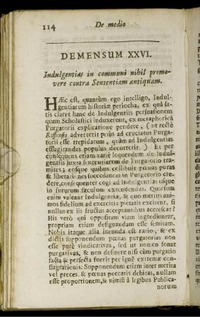 Demensum XXVI. Indulgentias in communi nihil promovere contra Sententiam antiquam.