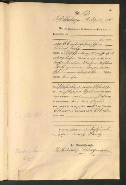 Standesamtsbuch der Stadt Aschaffenburg: Geburten 365/1900 - 184/1901