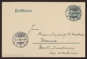 Schreiben an Hermann Muthesius (Postkarte)