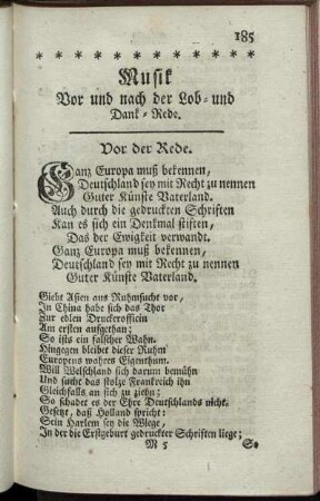 Musik. Vor und nach der Lob- und Dank-Rede.