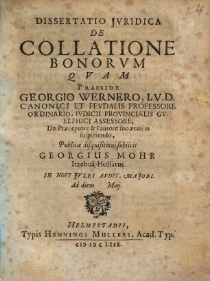 Dissertatio Iuridica De Collatione Bonorum