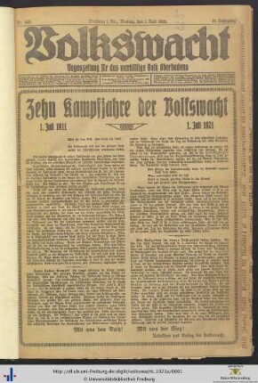 11. Jg. (Juli bis Dezember): Volkswacht: Tageszeitung für das werktätige Volk Oberbadens
