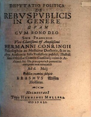Disputatio Politica De Rebuspublicis In Genere