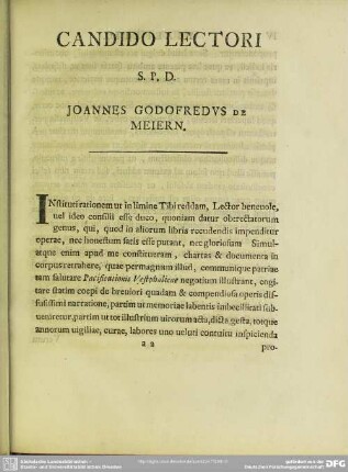 Candido Lectori S.P.D. Joannes Godofredus De Meiern