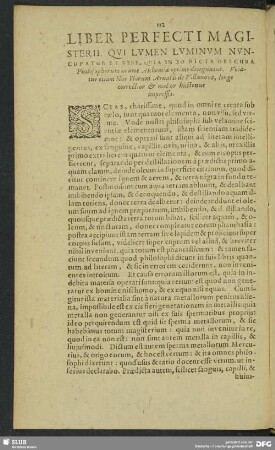 Liber Perfecti Magisterii, Qui Lumen Luminum Nuncupatur Et Vere, Quia In Eo Dicta Obscura Philosophorum in arte alchemiae optime deteguntur ...