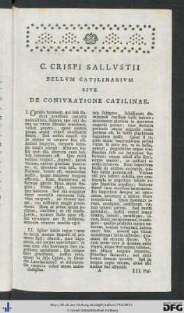 C. Crispi Sallustii Bellum Catalinarium Sive de Coniuratione Catilinae.