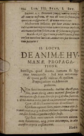 II. Locus. De Animæ Humanæ Propagatione.