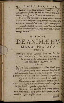 II. Locus. De Animæ Humanæ Propagatione.