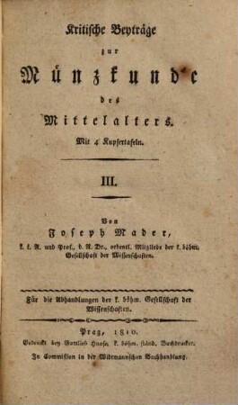 Jos[eph] Maders Kritische Beyträge zur Münzkunde des Mittelalters, 3