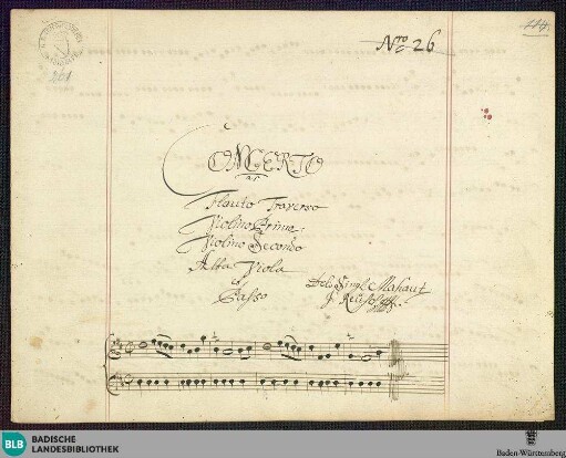 Concertos - Mus. Hs. 261 : fl, vl (2), a-vla, b; D; GroF 742