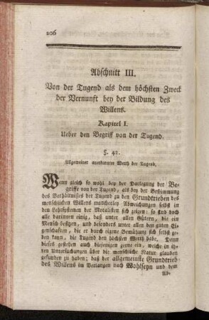 §. 42. Allgemeiner anerkannter Werth der Tugend. - §. 49. Laster.