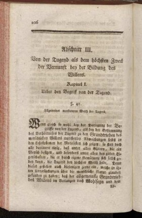 §. 42. Allgemeiner anerkannter Werth der Tugend. - §. 49. Laster.