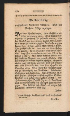 Beschreibung verschiedener künstlicher Magnete, nebst der Methode selbige anzulegen.