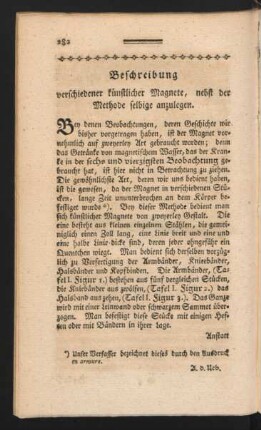 Beschreibung verschiedener künstlicher Magnete, nebst der Methode selbige anzulegen.