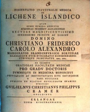 Dissertatio inavgvralis medica de lichene Islandico