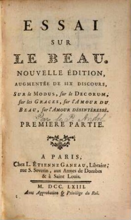 Essai Sur Le Beau, 1