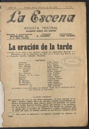 La oración de la tarde : comedia en un acto y dos cuadros