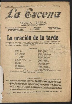 La oración de la tarde : comedia en un acto y dos cuadros