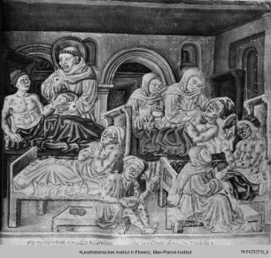 Oddi, Specchio de l'Ordene (La Franceschina) : Franziskus und Franziskaner pflegen Aussätzige