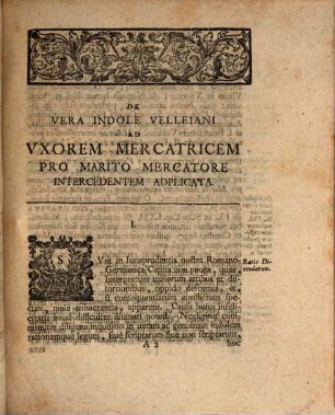 Dissertatio Ivridica De Vera Indole Velleiani Ad Vxorem Mercatricem Pro Marito Mercatore Intercedentem Adplicata