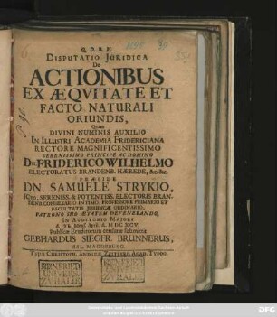 Disputatio Iuridica De Actionibus Ex Aequitate Et Facto Naturali Oriundis