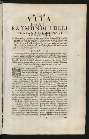 Vita Beati Raymundi Lulli Doctoris Illuminati Et Martyris