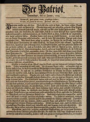 No. 4. Donnerstags, den 27. Jenner, 1724