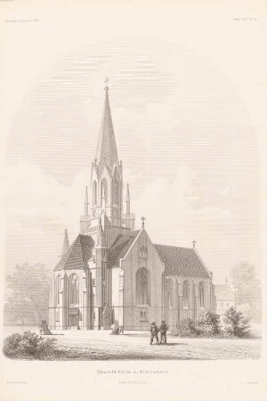 Elisabeth-Kirche, Wilhelmshaven: Perspektivische Ansicht (aus: Atlas zur Zeitschrift für Bauwesen, hrsg. v. G. Erbkam, Jg. 24, 1874)