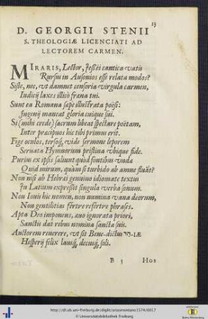 D. Georgii Stenii S. Theologiae Licenciati Ad Lectorem Carmen.